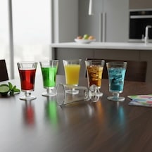 6'lı Cam Kahve Yanı Su Bardağı Seti - 125 Ml Ayaklı, Şeffaf Ve Kesim Desenli Nostaljik Kadeh Takımı Açık Kırmızı