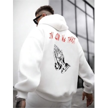 Altamira Erkek Beyaz Sırt God We Trust Baskılı Kapüşonlu Sweatshirt 001