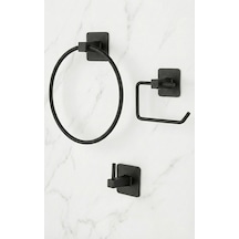 Kare Yapışkanlı Set Yuvarlak Havluluk Wc Tuvalet Kağıtlık Tekli Askılık Siyah Siyah Diğer