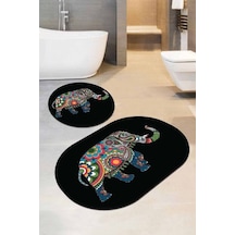 Siyah Filli Banyo Halısı Klozet Oval 2'li Paspas Seti Bs081n11