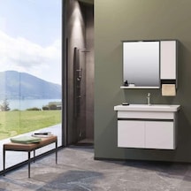 Orka Aydos 65 Cm Mdf Retro Gümüş/Beyaz Banyo Dolabı Takımı Çok Renkli