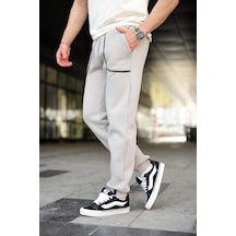 Madmext Boyalı Gri Şerit Detaylı Jogger Eşofman Altı E6581 Boyalı Gri