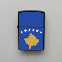 Kosova Klasik Ülke Bayraklı - Benzinli Siyah Çakmak - Hediyelik Siyah