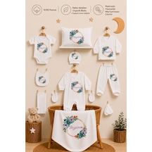 Pia Baby Kız Bebek Hastane Çıkışı 11 Parça %100 Pamuk Kişiye Özel İsimli Organik Baskılı Set 102611yx Ekru