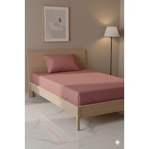 %100 Pamuk Ranforce Premium Tek Kişilik Çarşaf Seti - Pudra Pudra