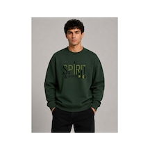 Herkesemoda Spirit Baskı Detaylı Bisiklet Yaka Şardonlu 2 İplik Sweatshirt Yeşil