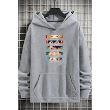 Uyguntarz Unisex Cosplay Haikyuu Baskılı Sweatshirt Gri