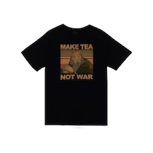 Make Tea Not War - Avatar Anime Baskılı Unisex %100 Pamuk Siyah T-shirt SIYAH