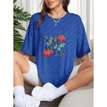 Uyguntarz Unisex True Tasarım Basklı Tshirt Mavi