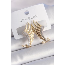 Pirinç Gold Renk Zirkon Taşlı Kanat Model Kadın Küpe - Tj-bkp9529 Çok Renkli