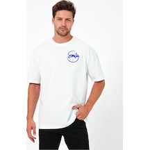 Urbantrendstore Smile Unisex Sade Basic Yazlık Beyaz Tshirt Oversize Fit Rahat Geniş Salaş T-shirt Günlük Tişört