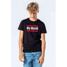 My World Baskılı Unisex Çocuk Siyah Tshirt