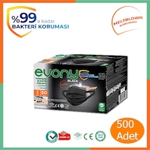 Evony Black Elastik Kulaklı Maske 500 Adet 50 Li 10 Kutu Siyah