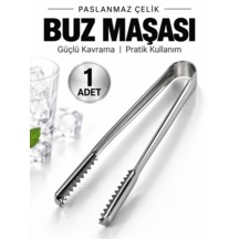 Beylini Paslanmaz Çelik Buz Maşası Dişli Uçlu Esnek Gövdeli Servis Ve Sunum Maşası Bar Kokteyl Açık Büfe Mutfak Maşası