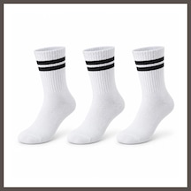 Bezos Unisex Beyaz Çorap Siyah Çizgili 3'lü Set Uzun Soket Günlük Spor Kolej Stil Rahat Kadın Erkek Çorabı Nxrlvng