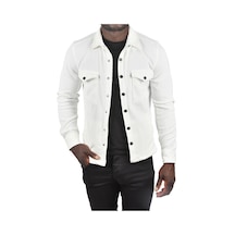 Deepsea Erkek Beyaz Örme Kumaş Gömlek Yaka Cepli Çıtçıtlı Slim Fit Spor Ceket 2500558 False Beyaz