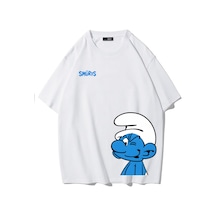 Brz Collectıon Brz Collection Unisex Oversize The Smurfs Şirinler T-shirt Beyaz