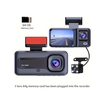 Xuweiwei 3 Channels 64gb Araç Dash Cam Ön Ve Arka Dahili Kamera Hd Gece Görüşü Döngü Kayıt Araç Dvr Siyah Kutu