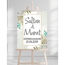 Söz Nişan Düğün İçin 50x70 Karşılama Panosu - Beyaz Gül Tasarımlı 003