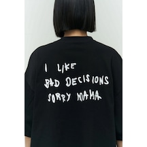 I Like Mama Beyaz Oversize Siyah
