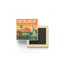 Reykjavik İzlanda - Eski Liman - Baskılı Buzdolap Magneti Kare 9x9 Cm