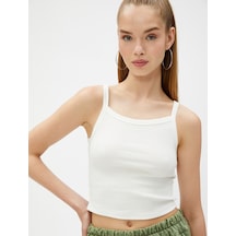 Koton Crop Atlet Basic İnce Askılı Biye Detaylı Ekru 3sal30062ık 3SAL30062IK010