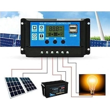 Güneş Paneli Solar Akü Şarj Kontrol Cihazı 12v 24v 20 Amper