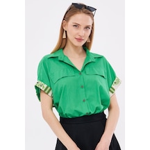 Armonika Kadın Yeşil Oversize Duble Kol Detaylı Gömlek Arm-24y001075