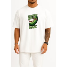 Bahriyeli Collection Oversize Salatalık Kadar Serin Ve Rahat Kafa Göğüs Baskılı Unisex T-shirt Beyaz