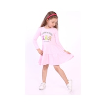 Toontoy Kız Çocuk Ayıcık Baskılı Elbise Açık Pembe