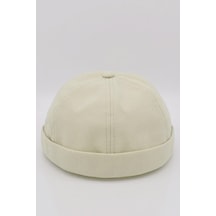 Kadın Hipster Katlamalı Cap Ekru Docker Şapka - Standart