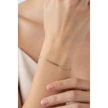 925 Ayar Gümüş Gold Renk Küp Zincir Bileklik 2 Mm Kalınlık 19+3 Cm Uzatmalı Gold