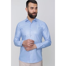 Efor Slim Fit Pamuk Saten Uzun Kol Klasik Mavi Gömlek Gk 157 Mavi