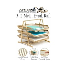 Renkli Metal Evrak Rafı 3 Lü 1 Paket Masa Üstü A4 Dosya Düzenleyici Kağıt Tepsisi Metal Fileli Üç Katlı Hareketli Perfore Sarı