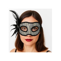 Siyah Renk Yandan Tüylü Pul Payet İşlemeli Parti Maskesi 23x12 Cm - Parti Gözlüğü & Maske 0 - 99