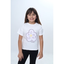 Toontoy Kids Toontoy Kız Çocuk Çiçek Flower Yazı Baskılı Tişört Ekru