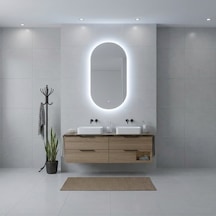 60x107 Cm Modern Oval Led Banyo Aynası Dokunmatik, Dim Edilebilir, 6500k Beyaz Işık Beyaz