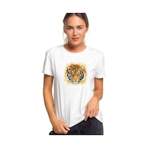 Kaplan Tiger Baskılı Beyaz Kadın Tshirt