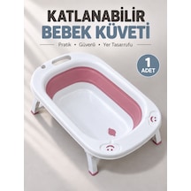 Beylini Katlanabilir Bebek Küveti Soft Silikon Destekli Banyo Akordion Duş Oyun Alanı Pembe