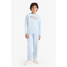 Defacto Erkek Çocuk 2li Takım Baskılı Sweatshirt Eşofman Altı G8060a825cwbe177 Mavi-be177
