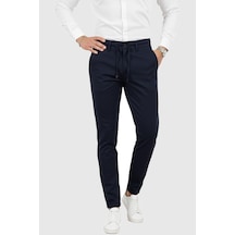 Rizzup Erkek Lacivert Likralı Beli Lastikli & İpli Dar Kesim Şık Kumaş Pantolon 2600572