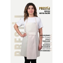 Prestij 4lü Set Sıvı Geçirmez Su Geçirmez Mutfak Önlüğü Eldiven Tutacak Krem Krem