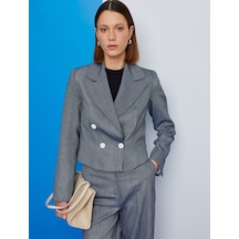 Koton Uzun Kollu Düğmeli Kruvaze Yaka Crop Blazer Ceket Lacivert 5sak50017uw Lacivert