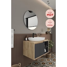 Gül 70 Cm %100 Mdf Lavabolu Banyo Dolabı Ayna Alt Dolap Lavabo Antrasit