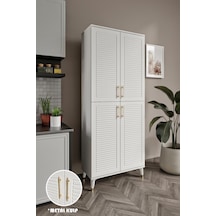 Panjurlu Metal Kulp Pnj4190 Çok Amaçlı Dolap 4 Kapaklı Mutfak Dolabı Balkon Dolabı Kiler Banyo Dolabı Ayakkabılık Beyaz Gold
