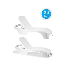 Omnipazar Sy-2536 Beyaz Brezza Royal Rattan Lüks Şezlong 2'li Set Beyaz