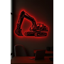 Led Işıklı Ekskavatör İnşaat Temalı İş Makinesi Tablosu Dekoratif Duvar Dekoru Kırmızı - 801016783 Kırmızı