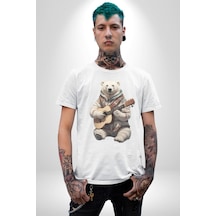 Kutup Ayısı Gitar Polar Çeket Unisex Unisex Beyaz Organik Baskılı T-shirt Penye Yüksek Kalite Beyaz