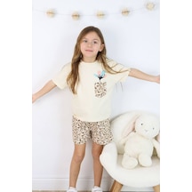 Jollykids Kız Çocuk Cep Detaylı Dokuma Şortlu Takım-bej
