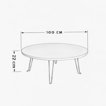 Ratemo Katlanır Yer Sofrası Parlak Beyaz 100 Cm - 22 Cm Yükseklik Yuvarlak Yer Masası, Oyun Masası, Çok Amaçlı Sehpa